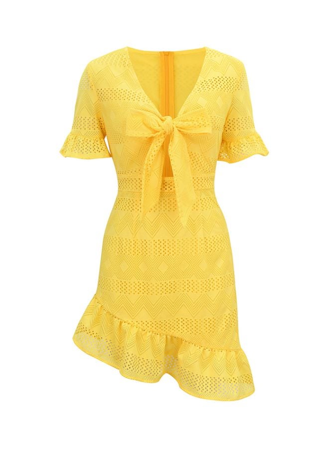 Plunge Neck Dress Yellow  - Image 1