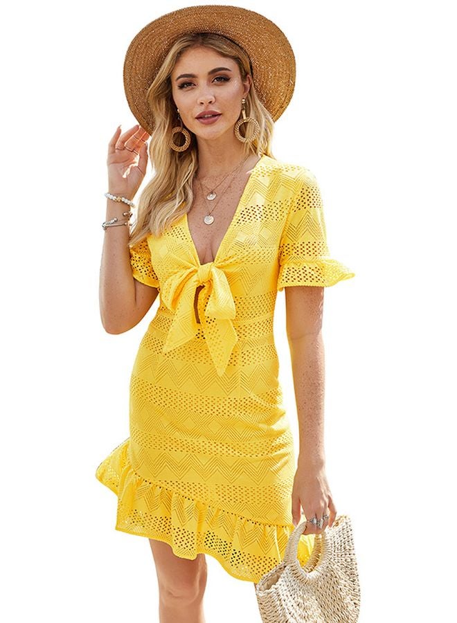Plunge Neck Dress Yellow  - Image 4