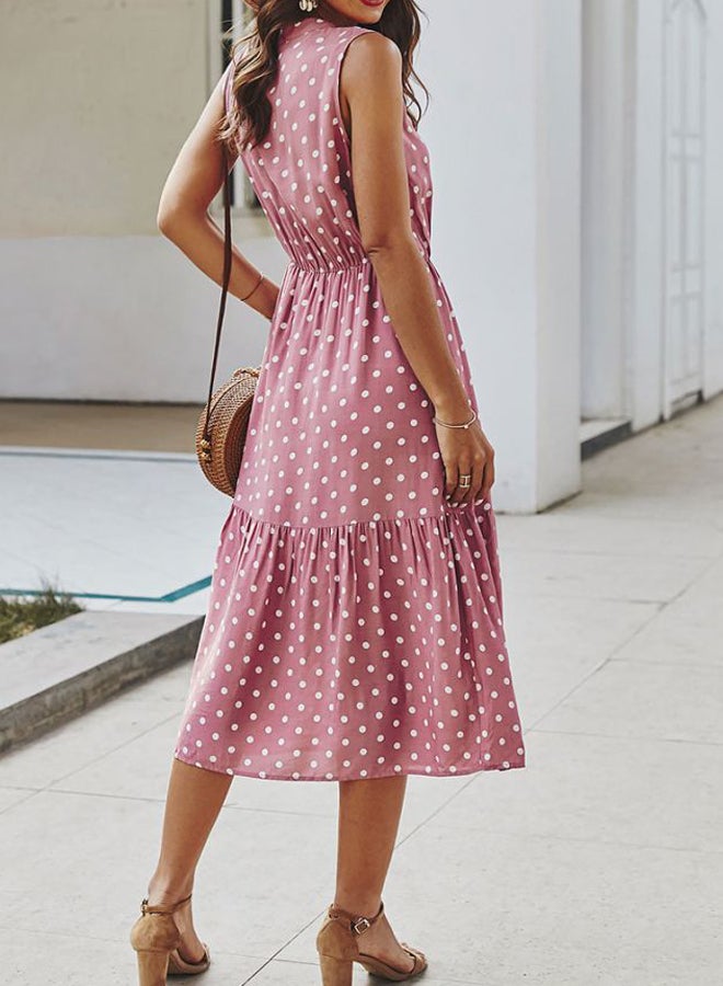 Polka Dot Printed Dress Pink/White - Image 2