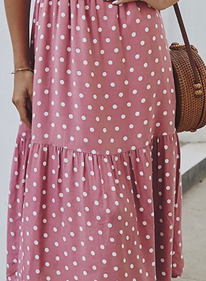 Polka Dot Printed Dress Pink/White - Image 3