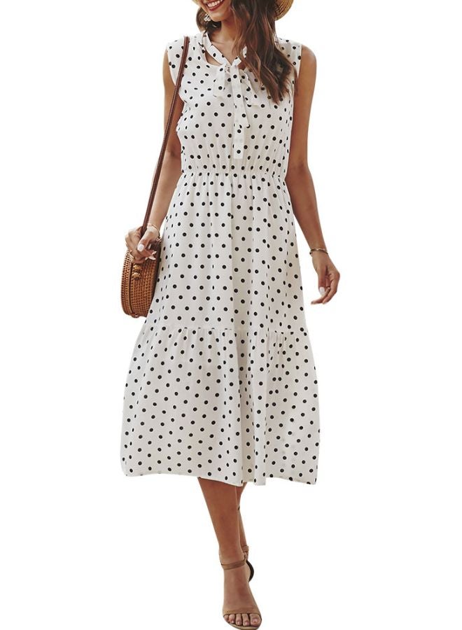 Polka Dot Printed Dress White/Black - Image 1
