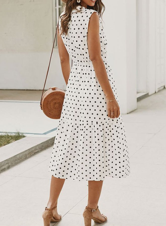 Polka Dot Printed Dress White/Black - Image 2