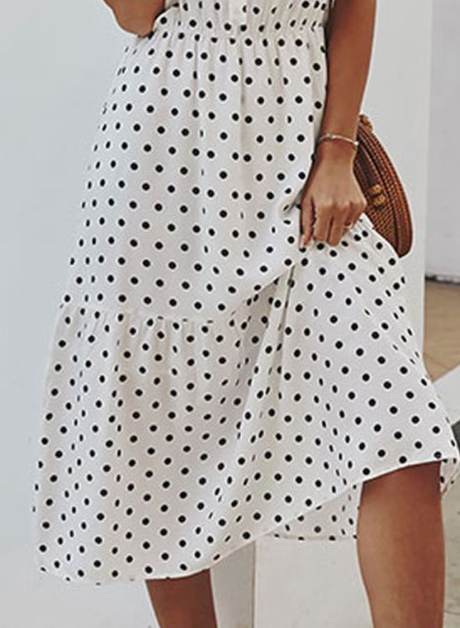 Polka Dot Printed Dress White/Black - Image 3