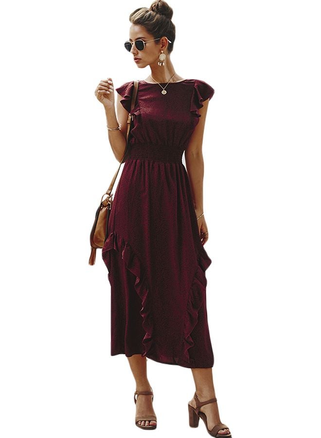 Polka Dot Printed Dress Burgundy/Black  - Image 1