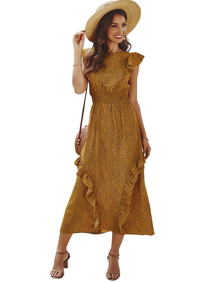 Polka Dot Printed Dress Yellow/Black - Image 1