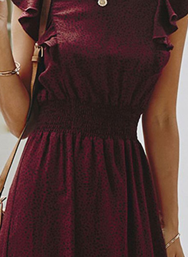 Polka Dot Printed Dress Burgundy/Black  - Image 2