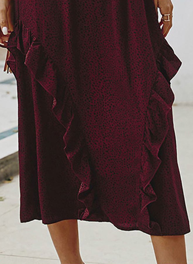 Polka Dot Printed Dress Burgundy/Black  - Image 3