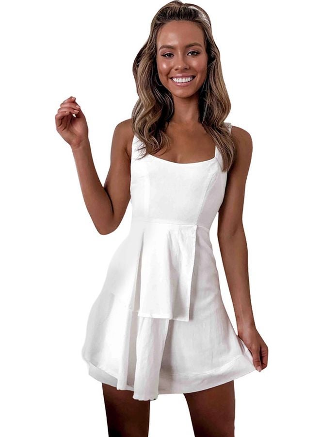 فستان ذو رقبة مربعة أبيض - Image 1