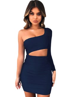 Cut Out Ruched Bodycon Dress Dark Blue