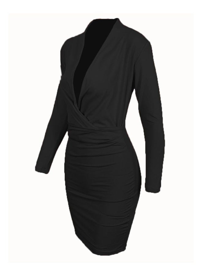 Plunge Neck Bodycon Dress Black - Image 2