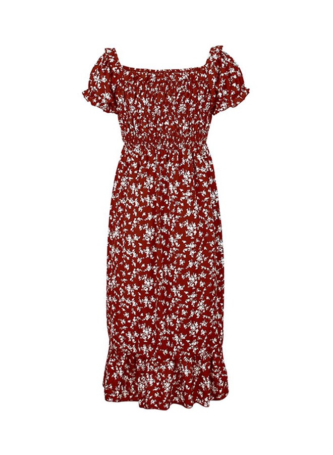 Floral Printed Midi Dress Burgundy/White - Image 2