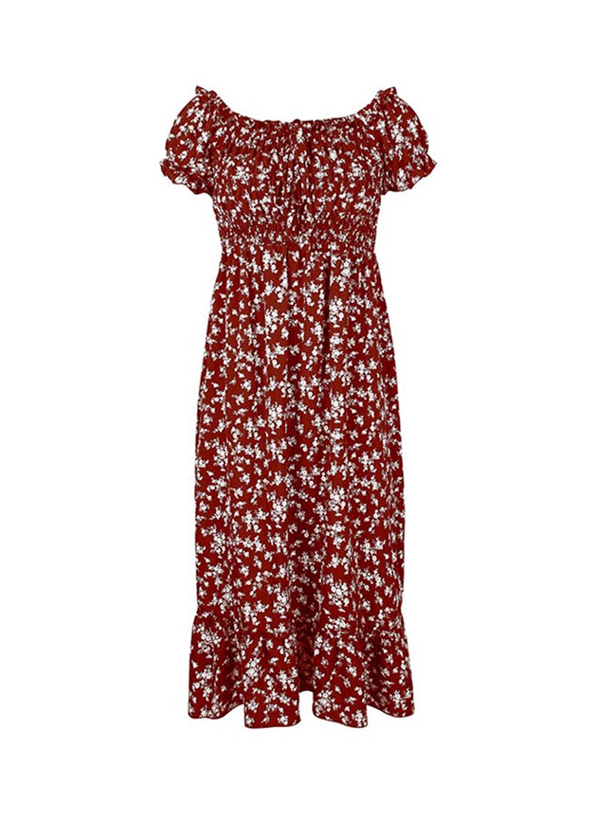 Floral Printed Midi Dress Burgundy/White - Image 1