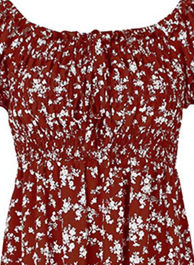 Floral Printed Midi Dress Burgundy/White - Image 3