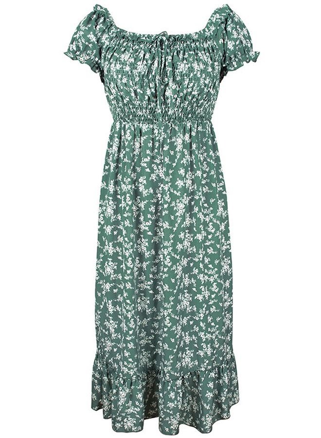 Floral Printed Off Shoulder Dress Green/White - Image 1
