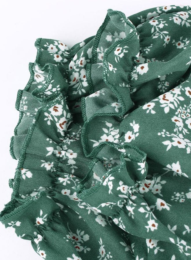 Floral Printed Off Shoulder Dress Green/White - Image 5
