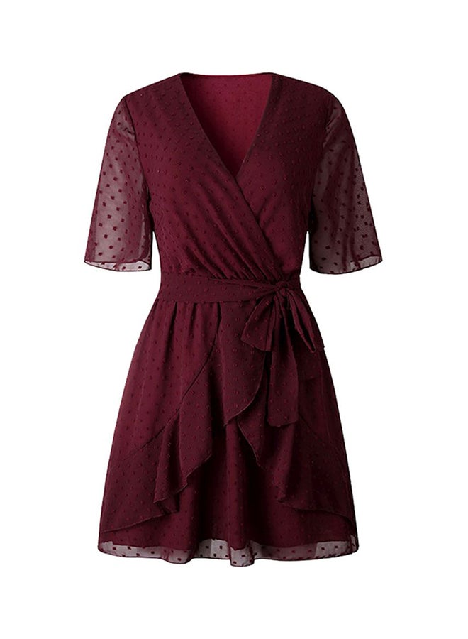 V-neck Mini Dress Burgundy - Image 1