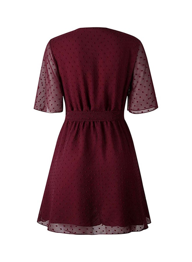 V-neck Mini Dress Burgundy - Image 2
