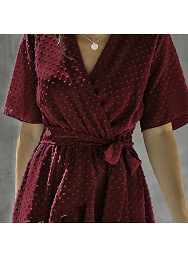 V-neck Mini Dress Burgundy - Image 3
