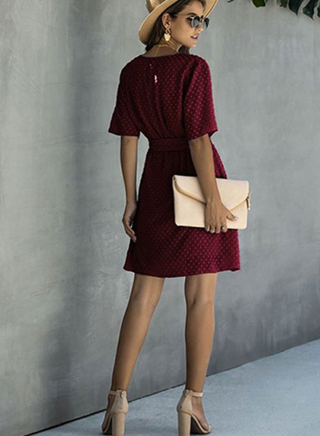 V-neck Mini Dress Burgundy - Image 4