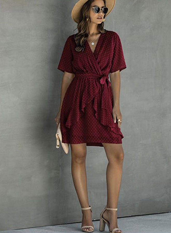 V-neck Mini Dress Burgundy - Image 5