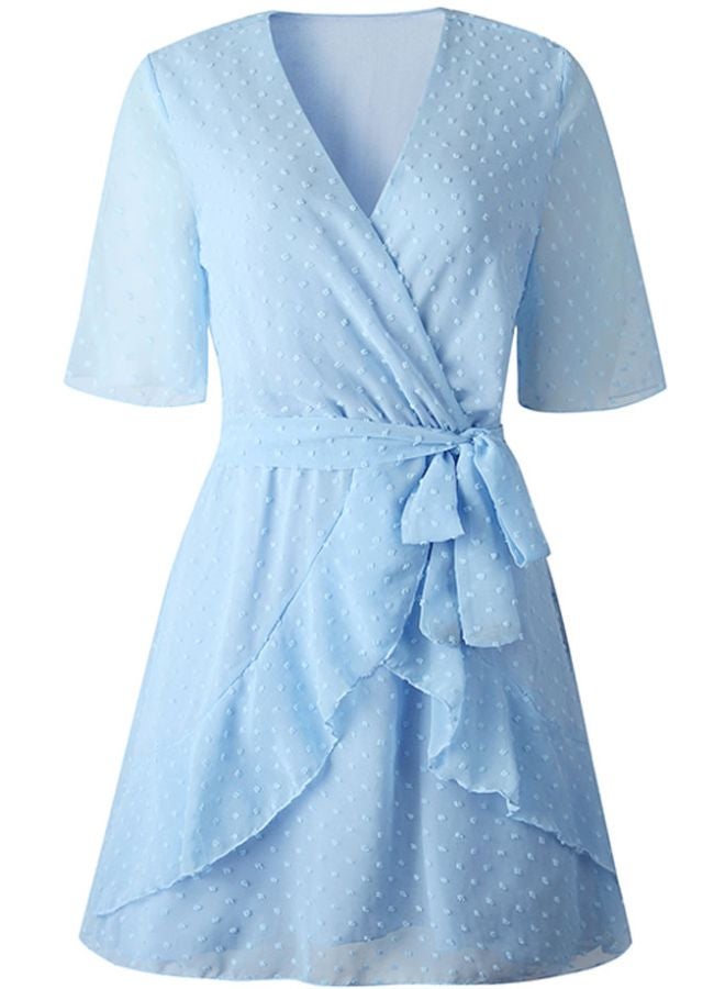 V-neck Mini Dress Light Blue - Image 1