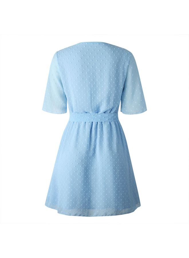 V-neck Mini Dress Light Blue - Image 2