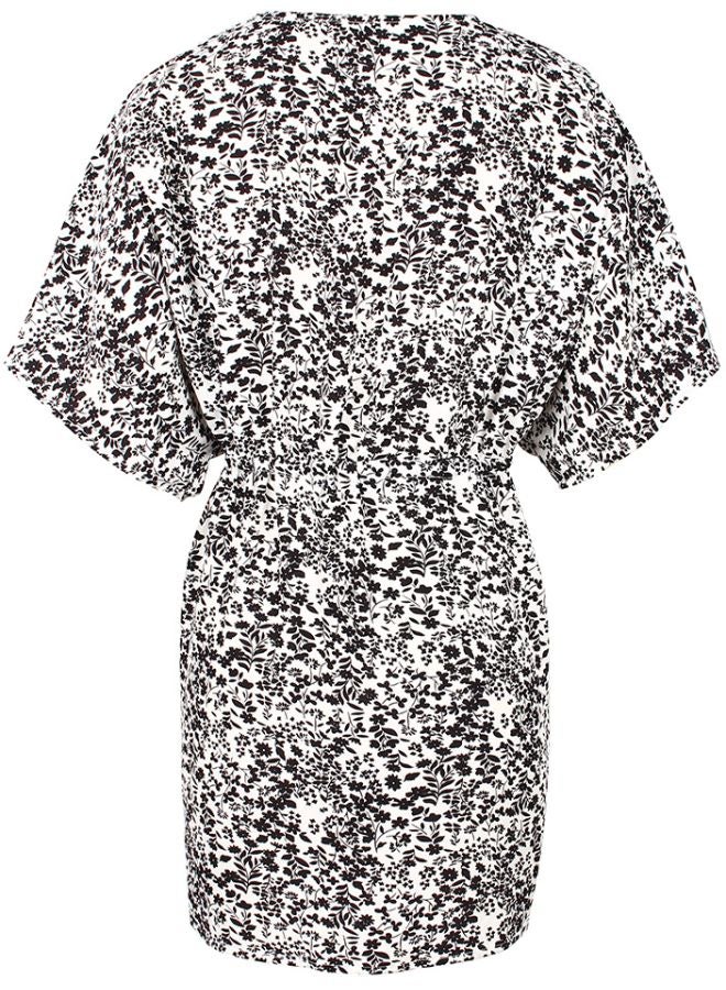 Floral Printed V-Neck Mini Dress White/Black - Image 1