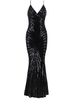 Generic Sequins Embellished Plunge Neck Maxi Dress Black  - Image 2