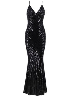Generic Sequins Embellished Plunge Neck Maxi Dress Black  - Image 5
