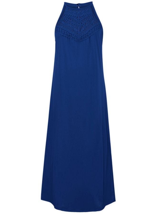 Crochet Laced Slit Maxi Dress Blue - Image 2