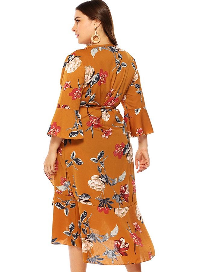 Floral Printed Wrap Dress Yellow/Red/Beige  - Image 2
