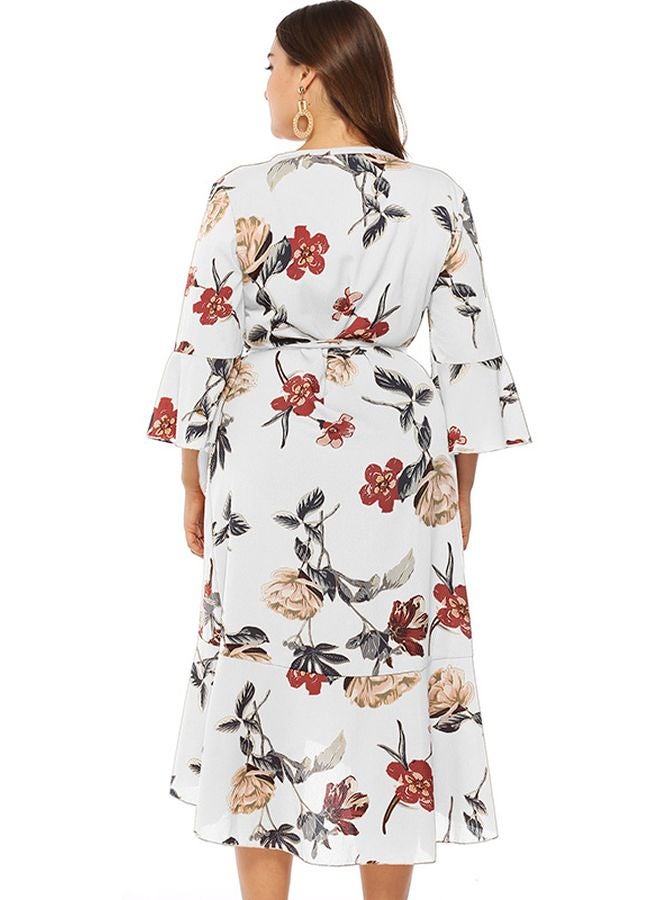 Floral Printed Wrap Dress White/Red/Black  - Image 2