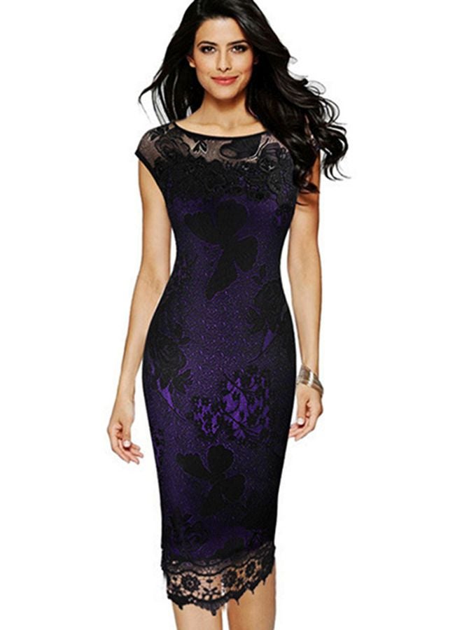 Embroidered Midi Dress Purple/Black - Image 1