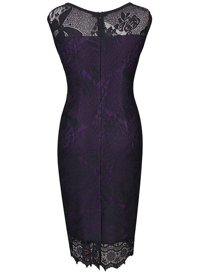 Embroidered Midi Dress Purple/Black - Image 2