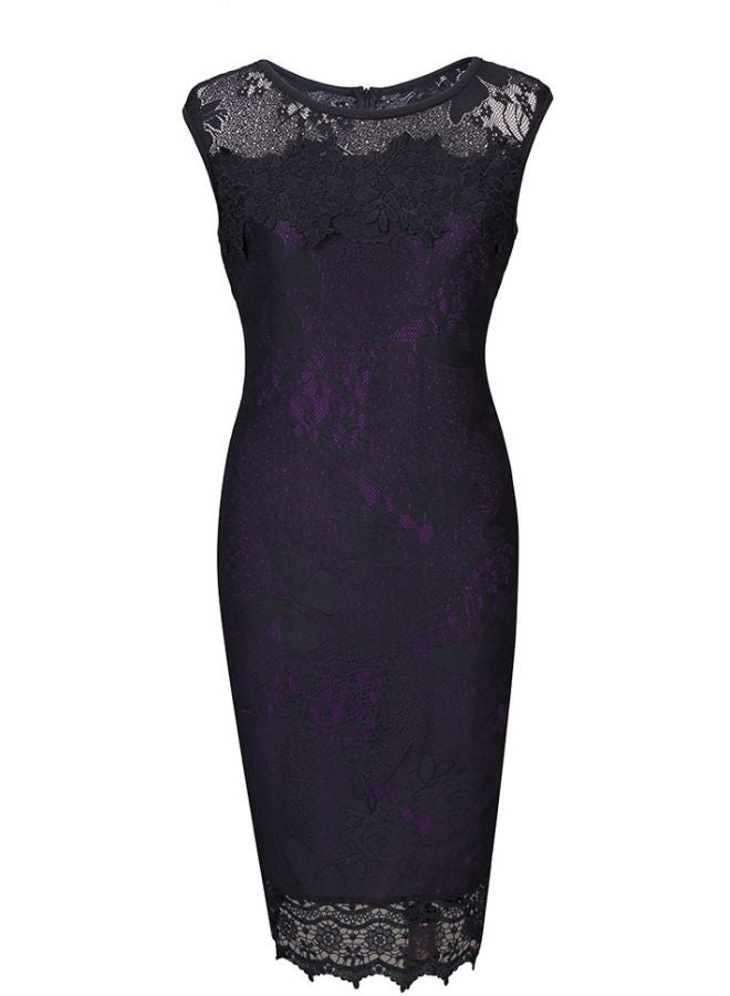 Embroidered Midi Dress Purple/Black - Image 4