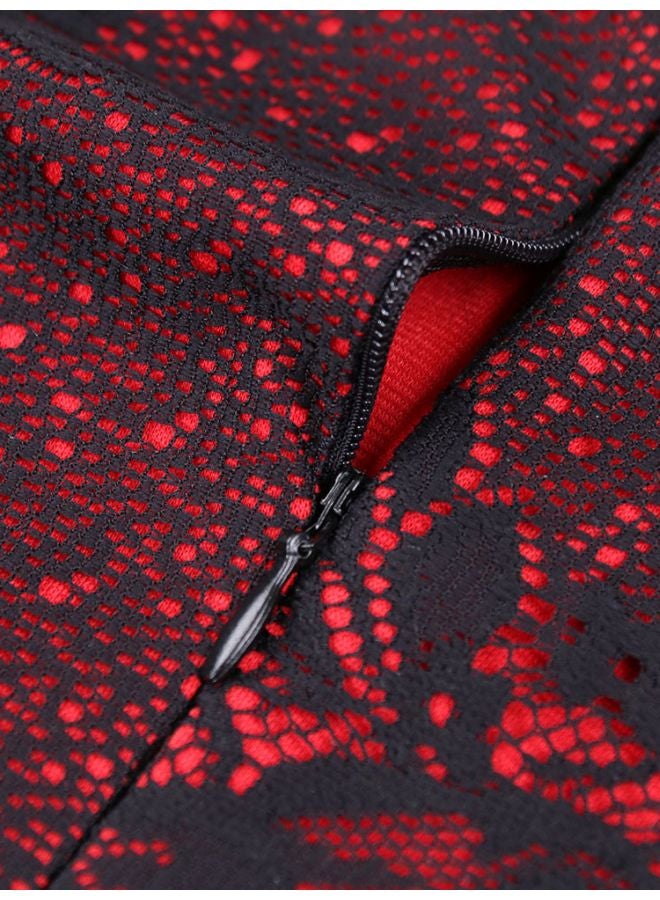 Embroidered Midi Dress Red/Black - Image 3
