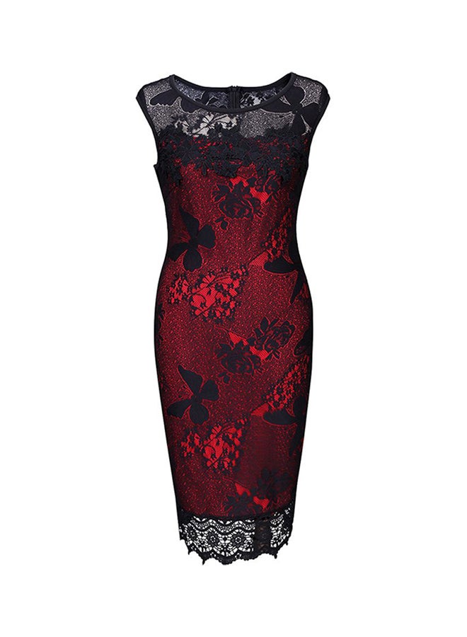 Embroidered Midi Dress Red/Black - Image 5