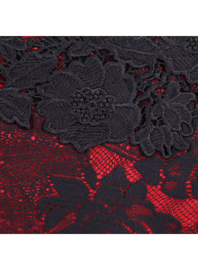 Embroidered Midi Dress Red/Black - Image 4