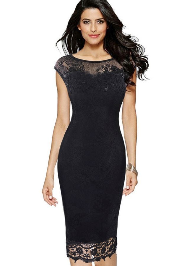 Embroidered Midi Dress Black - Image 1