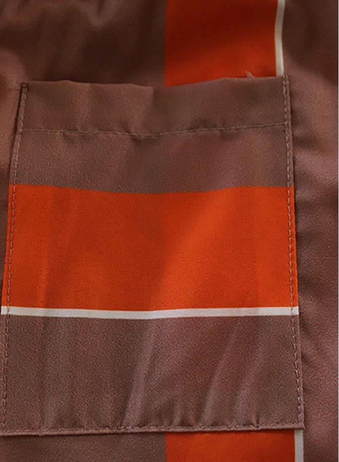Striped Tied Waist Maxi Dress Khaki/Orange - Image 3
