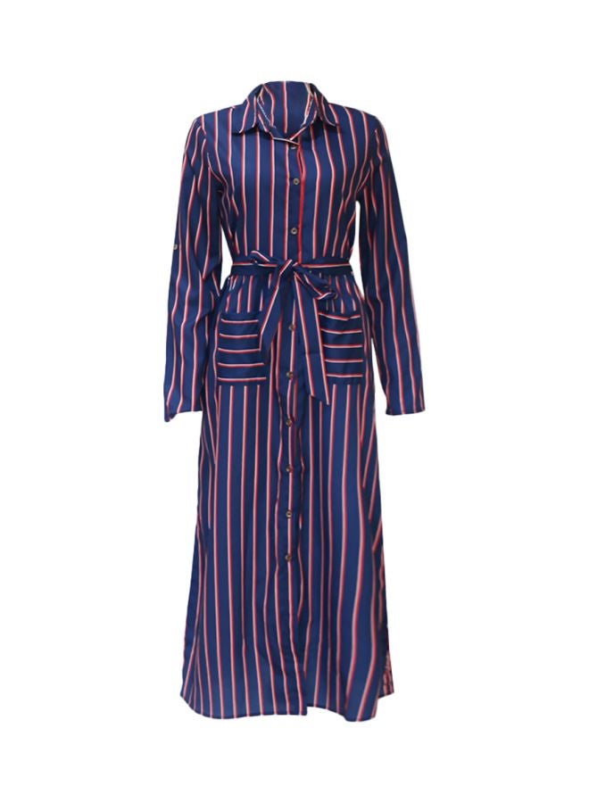 Striped Tied Waist Maxi Dress Dark Blue/Pink - Image 2