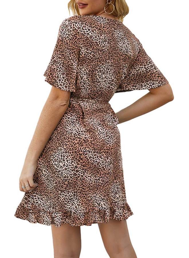 Leopard Printed Ruffle Hem Mini Dress Coffee/White/Black  - Image 2