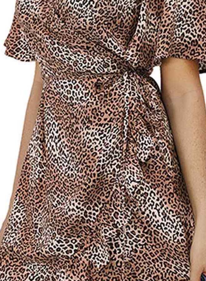 Leopard Printed Ruffle Hem Mini Dress Coffee/White/Black  - Image 3
