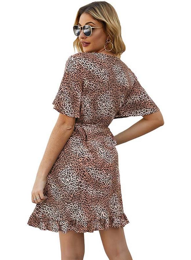 Leopard Printed Ruffle Hem Mini Dress Coffee/White/Black  - Image 4