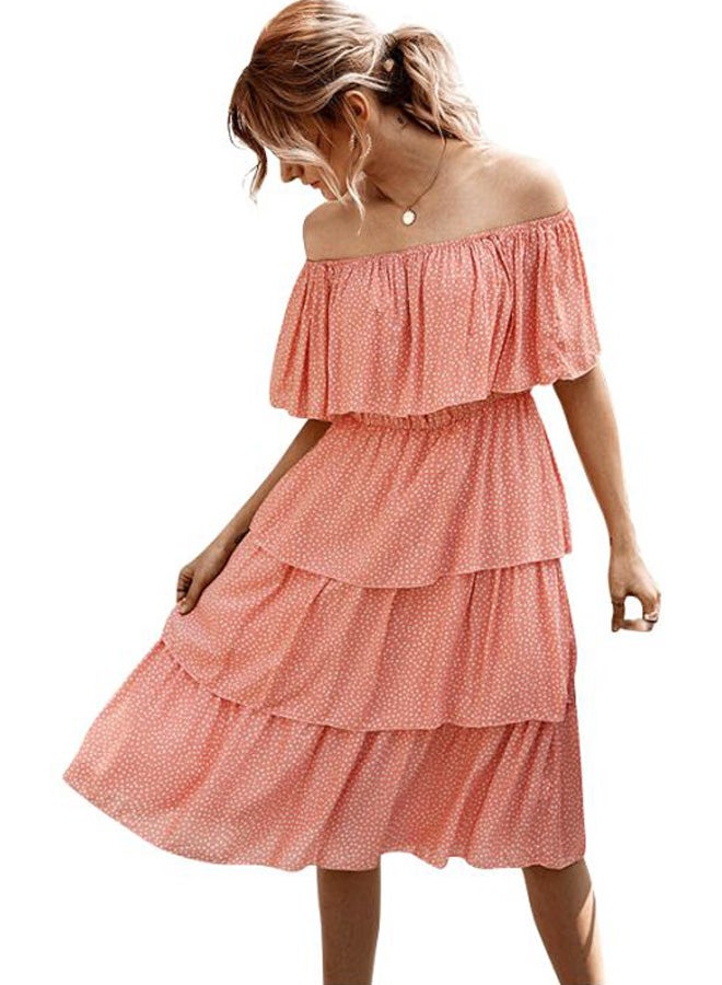 Polka Dot Printed Ruffled Dress Peach/White - Image 1