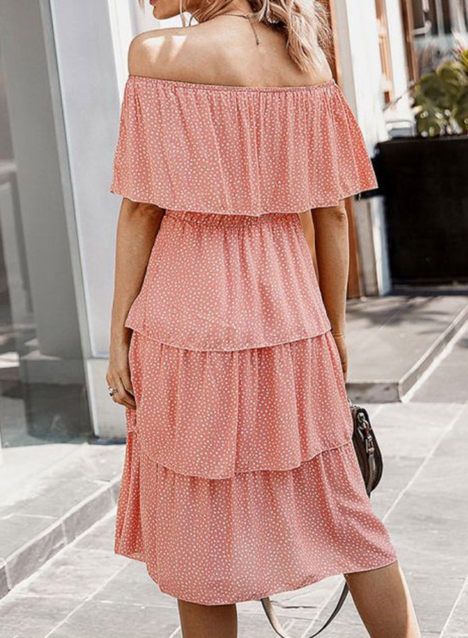 Polka Dot Printed Ruffled Dress Peach/White - Image 2