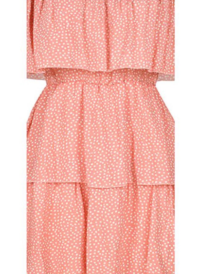 Polka Dot Printed Ruffled Dress Peach/White - Image 3