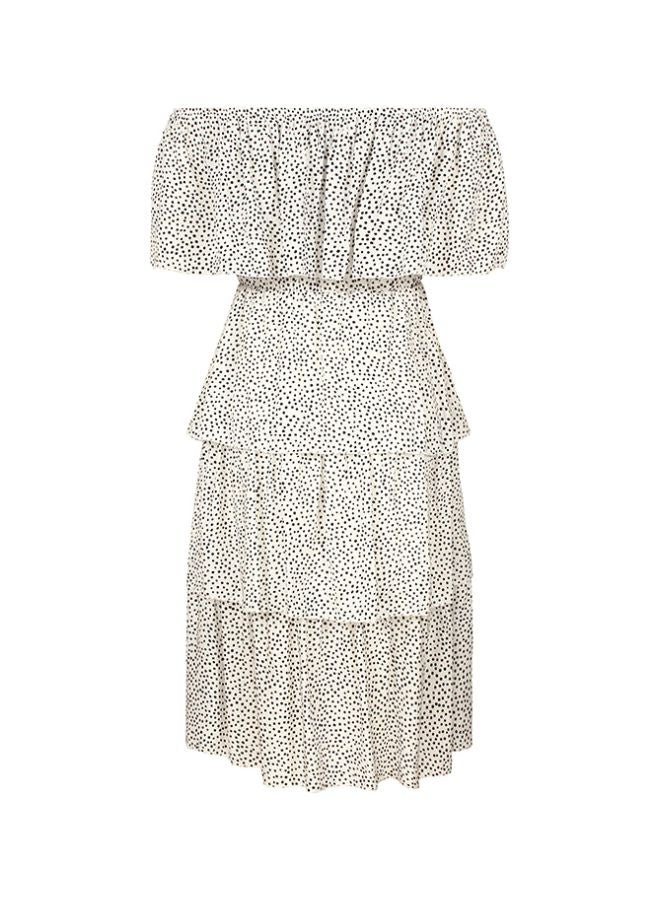 Polka Dot Printed Ruffled Dress White/Black - Image 1