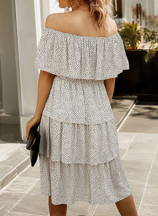 Polka Dot Printed Ruffled Dress White/Black - Image 2