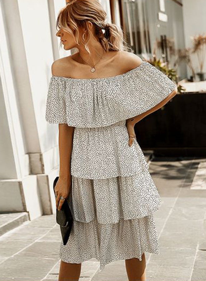 Polka Dot Printed Ruffled Dress White/Black - Image 3